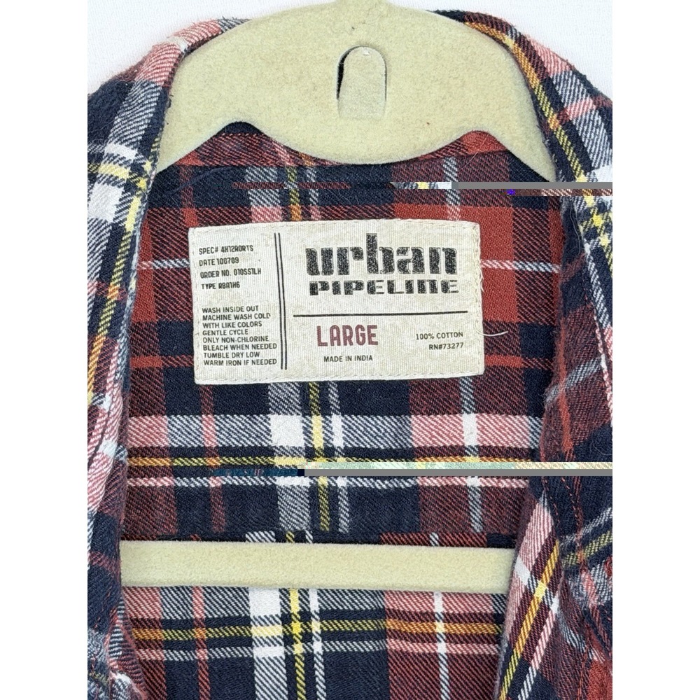 Urban Pipeline Shirt Mens Large Red Plaid Button Down Cotton Flannel Casual - Picture 3 of 11